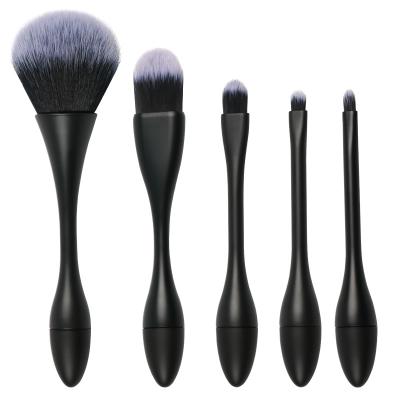 China Angular Blush Anzini black  5pcs  mini makeup tool Ultra soft fiber hair quality travel  makeup brushes set for beginners for sale