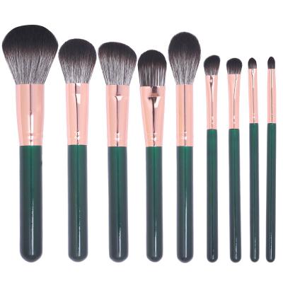 China Angular Blush Anzini 9pcs Blackish  green Chinese style makeup tool Wooden handle  soft bristles skin friendly spot wholesale makeup brush set for sale