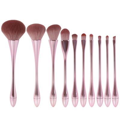 China Angular Blush Anzini 10PCS Plating Pink Professional Makeup Brushes Soft Bristle Powder Foundation Blusher Eye Shadow Eyebrow Makeup Brush Set for sale