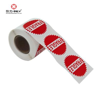 China Factory Waterproof Packaging Label Red Fragile Caution Label Sticker for sale