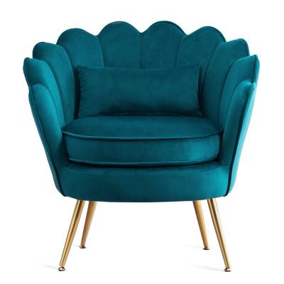 China Comfotable Upholstered Tufted Fabric Upholstery Lounge Chair Tub Shell Back Velvet Leisure Sofa Accent Chair Armchair With Gold Legs for sale