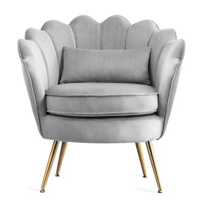 China Comfotable Upholstered Tufted Fabric Upholstery Lounge Chair Tub Shell Back Velvet Leisure Sofa Accent Chair Armchair With Gold Legs for sale