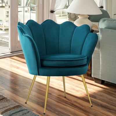 China Comfotable Upholstered Tufted Fabric Upholstery Lounge Chair Tub Shell Back Velvet Leisure Sofa Accent Chair Armchair With Gold Legs for sale