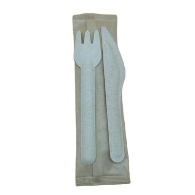 China Bio Bagasse Cutlery Set Disposable Compostable Environmental 100% Compostable Fork Knife And Napkin for sale