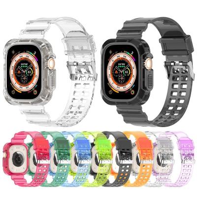 China Sports Strap For Apple Watch Ultra 49mm Clear Smart Watch Strap Replacement Strap With Transparent Case Sport TPU Watch Band for sale