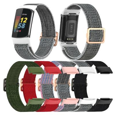 China Wristband Replacement Adjustable Fabric Woven Smart Strap For Fitbit Charge 5 Adjustable Elastic Nylon Watch Band for sale