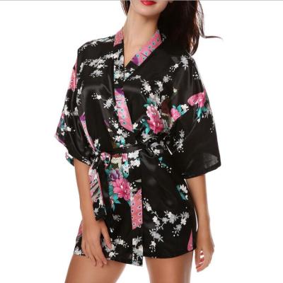 China Wholesale QUICK DRY bodysuit nightgown printed peacock nightgown women's silk women's sleepwear short sleeve nightgown for sale