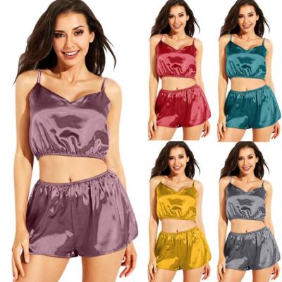 China 2021 New Women's Breathable Camisole Shorts Set 2 Piece Pajama Shorts Set Ladies Pajama Sets Ice Silk Cool Women's Sleepwear for sale