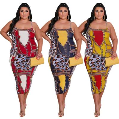 China Wholesale Viable Middle Eastern Style Plus Size Women's Clothing 2021 Summer New Plus Size Printing Halter Strap Dress for sale