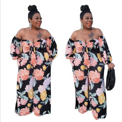 China New Style 2021 Summer Plus Size Viable Wholesale Women's New Style Flower Printing Fashion Jumpsuit Off-Shoulder Straplesssexy Overalls for sale