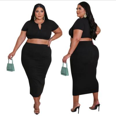 China Wholesale Viable Plus Size Women's Clothing 2021 Oversized Skirt 2PCS Fashion Set New Summer Long Leak-proof Short-sleeved T-shirt for sale