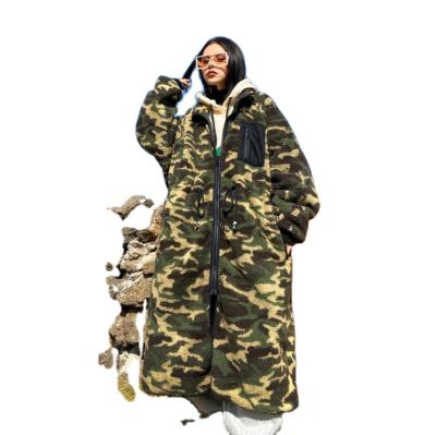 China Viable Wholesale Women's Plus Size Coat Camouflage Faux Lamb Velvet Winter 2021 Plus Thick Warm Cotton Clothes Coats for sale