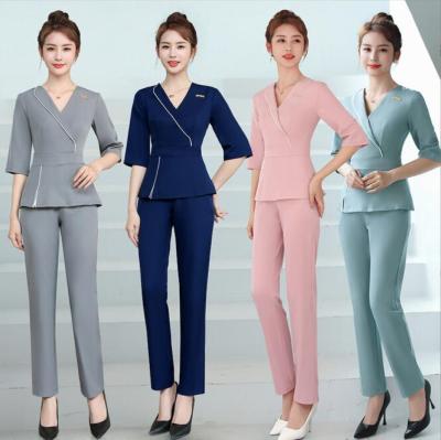 China High End Technician Overalls Women Long-Sleeved New Temperament Beautician Health Club Pedicure Beauty Salon Uniforms Top+pants for sale