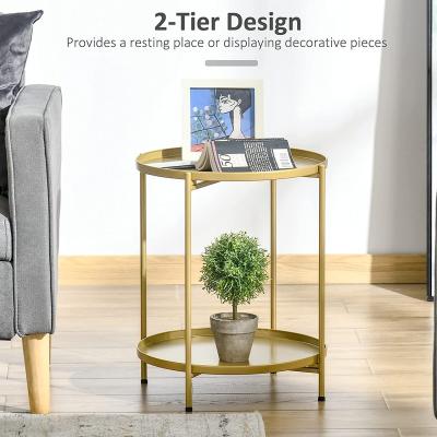 China Modern Formwell Round Side Table,Small Coffee table,End table for Sofa Living room,Tea Table, two layers Metal tray with Metal frame for sale