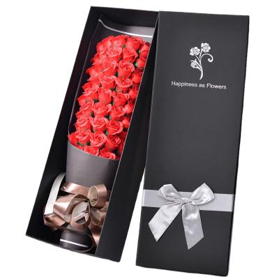 China Recyclable Custom Paper Long Lid Black Packaging Rose Flower Gift Box Cardboard Stem Roses Box for sale