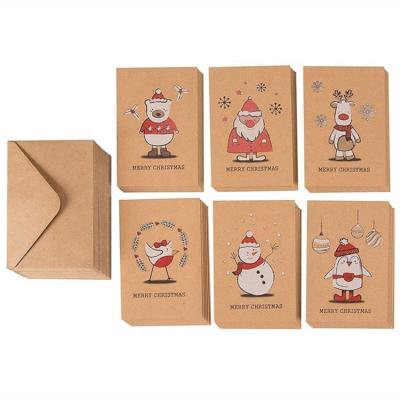 China paper & Custom Cardboard Kraft Paper Merry Christmas Greeting Cards Assortment With Envelopes Holiday Paper Gift Certificate for sale