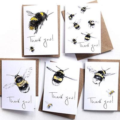 China Business.Party.School.Gift. Hot Sale Mini Thank You Notelets Spa 2019 Pack of 5 Bee Cards by Hannah Longmuir Printing Service with OEM Stamping UV Emboss Deboss for sale