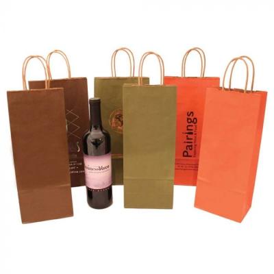 China Eco-Friendly Luxury Wine Paper Bag Kraft Paper Bag For Wine Gold Printing Paper Packaging Bag for sale