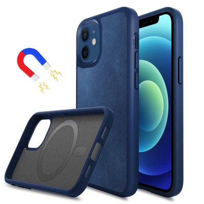 China Anti-fall Hot Sale PU Magnet Shockproof Protective Blue Leather Case For Iphone 12 for sale