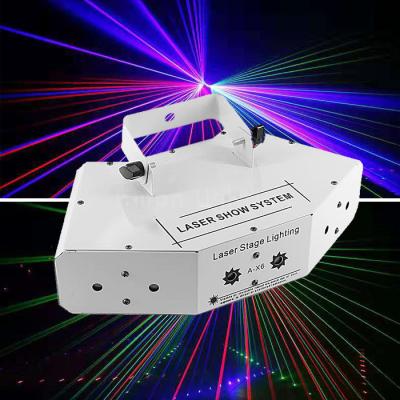 China High Brightness Six Eyes 360° Full Rotating Scan RGB Scanning Beam Laser Light for sale