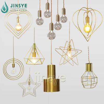 China Restaurant Cage/Diamonds/Gold Pendant Lamp Brass Metal Hanging Light Star Pentagon/Circle/Heart Shape for sale