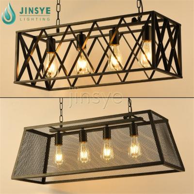 China Warehouse Contemporary Rectangle Industrial Hanging Light / Trapezoid Wire Cage Iron Pendant Lamp for sale