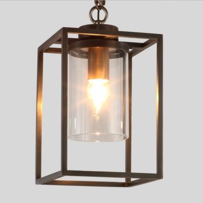 China American Vintage Warehouse Lighting Fixture Metal Decorative Indoor Outdoor Waterproof Black Square Pendant Light With Glass for sale