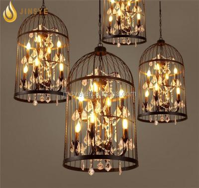 China Birdcage Chandelier Ceiling Lamp Bronze Light Iron Metal Cage Pendant Lamp for sale