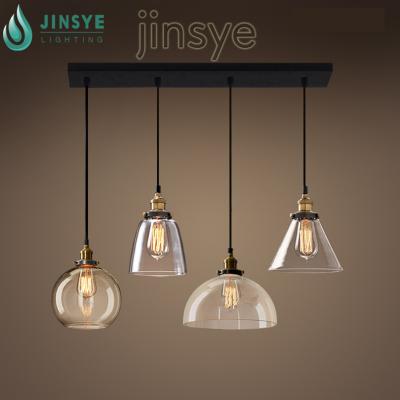 China Hotel 4 Vintage Light Fixture Round / Triangle / Semicircle / Cup Shaped Glass Industrial Pendant Lamp For Bar for sale