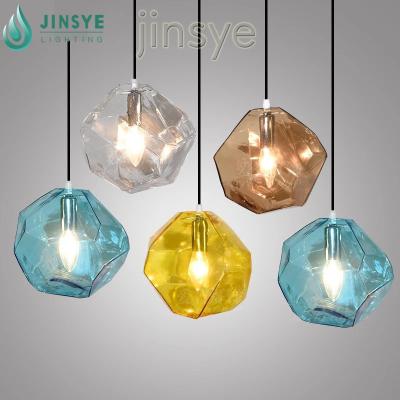 China Retro 5 Colored Glass Hotel Living Room Vintage Lamp Stone Shaped Chandelier Pendant Light for sale