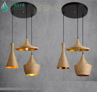 China Commercial hotel e26 e27 rattan pendant lamp 3 lights chandelier light for sale