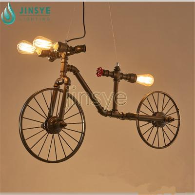 China Hotel Bicycle Shaped Pipe Industrial Vintage Light Water Pipe Pendant Light for sale