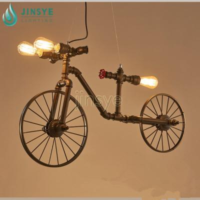 China Contemporary Creative Hotel Lamp Water Pipe Bicycle Shaped Hanging Pendant Lamp for sale