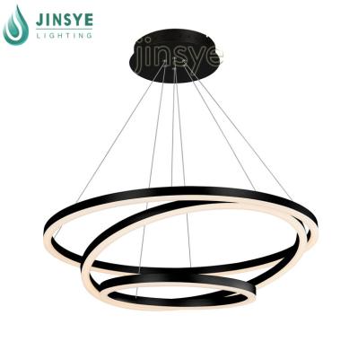 China European Hotel Dining Room Led Chandelier Modern Black Acrylic Pendant Light Circular Led Ring Chandelier for sale