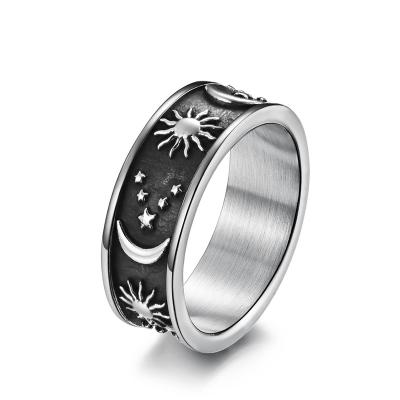 China Hiphop 8mm Moon Star Sun Statement Ring Stainless Steel Boho Jewelry For Women Men for sale