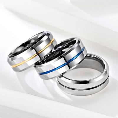 China Hiphop Fashion Tungsten Ring 8mm Center Fluted Edges Men's Beveled Wedding Band for sale