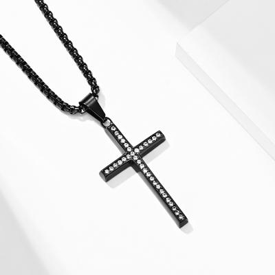 China Wholesale Cross Pendants Crystal Jesus Cross Pendant Necklace Hiphop Fashion Stainless Steel Jewelry For Men/Women for sale