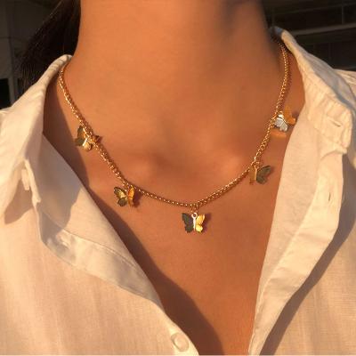 China Hiphop Jewelry Custom Vintage Multilayer Butterfly Pendant Necklace For Women Butterflies Moon Star Charm Choker Necklaces for sale