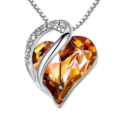 China TRENDY Fine Jewelry Necklace For Women Sterling Silver Love Heart Pendant Necklace With Birthstone Crystals Jewelry Gifts For Women for sale