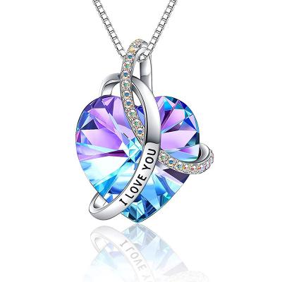 China TRENDY Heart I Love You Pendant Necklaces for Women Birthstone Crystal Valentines Birthday Christmas Jewelry Gift for Women Girls for sale