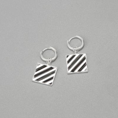 China TRENDY fine S925 Sterling Silver Black and white square charm dangling earrings enamel jewelry for sale