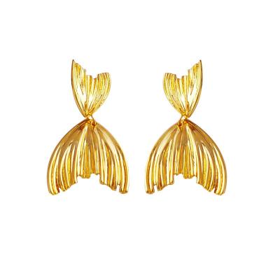 China New TRENDY creative design exaggerated fish tails gold dangling stud earrings 18K for sale