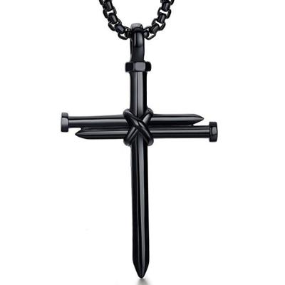 China FASHIONABLE Mens Stainless Steel Rope And Stud Cross Pendant Necklace for sale