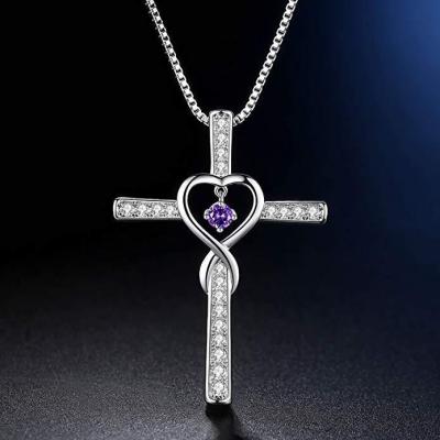 China Fashion TRENDY Cross Pendant Necklace With Birthstone Birthday Gifts Jewelry For Women for sale