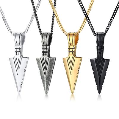 China Hiphop 2022 Men's Necklaces Long Chain Men's Key Pendants Gold Color Black Arrow Silver Men's Fashion Jewelry Necklaces for sale