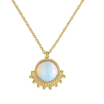 China Romantic Elegant Geometric Round Opal Pendant Gold Plated Stainless Steel Charm Necklace For Women Jewelry for sale