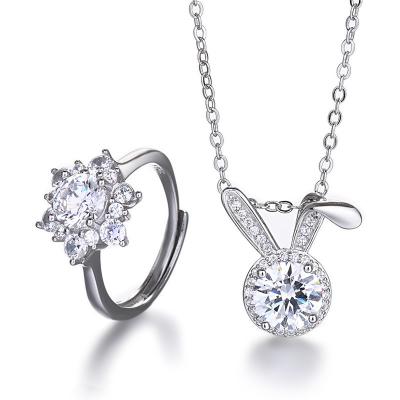 China Two-piece set of new exquisite fashionable elegant Diamond Pendant White Gold Ring earrings for sale