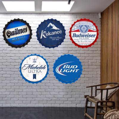 China Europe Nostalgic Metal Tin Signs Retro Beer Bottle Caps Vintage Metal Sign Custom Tin Plate DIA30CM UV Printing Caps for sale