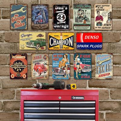 China Europe Vintage Metal Plate Tin Signs Retro Garage Metal Signs 20X30CM Customized UV Printing Funny Vintage Metal Signs for sale