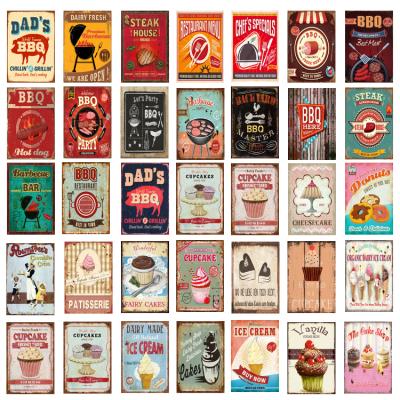 China BARBECUE 20x30cm Hot Sales Vintage Decor Wall Sticker Home Poster Painting Home Environmental Friendly Tin Signs Metal Signs for sale